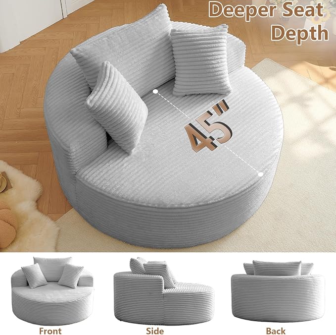 Oversized Round Chair Lounge Chaise Indoor, Upholstered Corduroy Deep Seat - Image 7