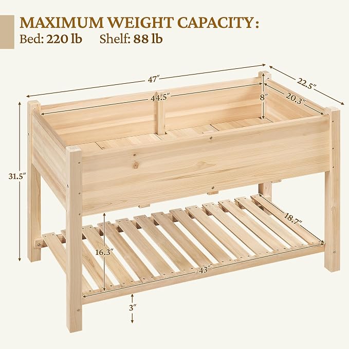 Yaheetech 47x23x32in Wooden Raised Garden Bed - Image 2