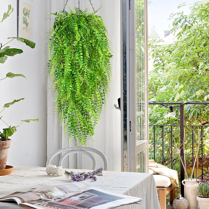 Waipfaru 4Pcs Fake Ferns Fake Hanging Plants Artificial Ferns - Image 8