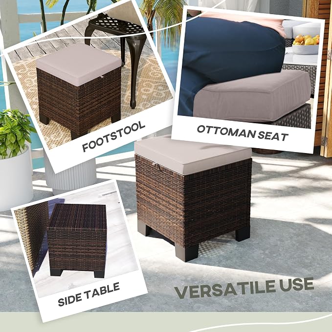 Outsunny 2 Pieces Outdoor Patio Ottomans, All Weather Wicker Outdoor Footstools - Image 7
