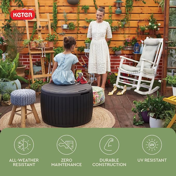 Keter Circa 37 Gallon Deck Box Organizer, Works as Ottoman Chair or Side Table - Image 5