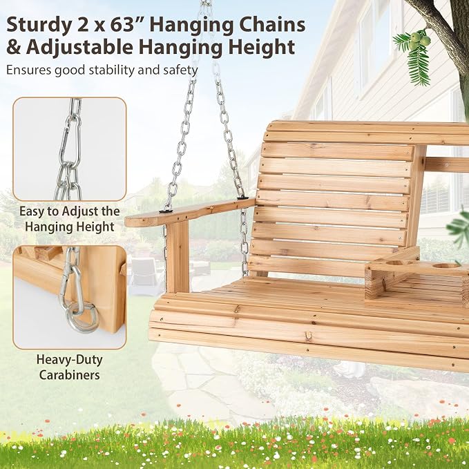 Tangkula 2 Person Hanging Porch Swing, Outdoor Bench Swing - Image 8