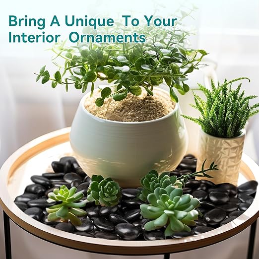 15 lbs Black Rocks for Planters, Polished Garden Stones for Outdoor Landscaping - Image 5