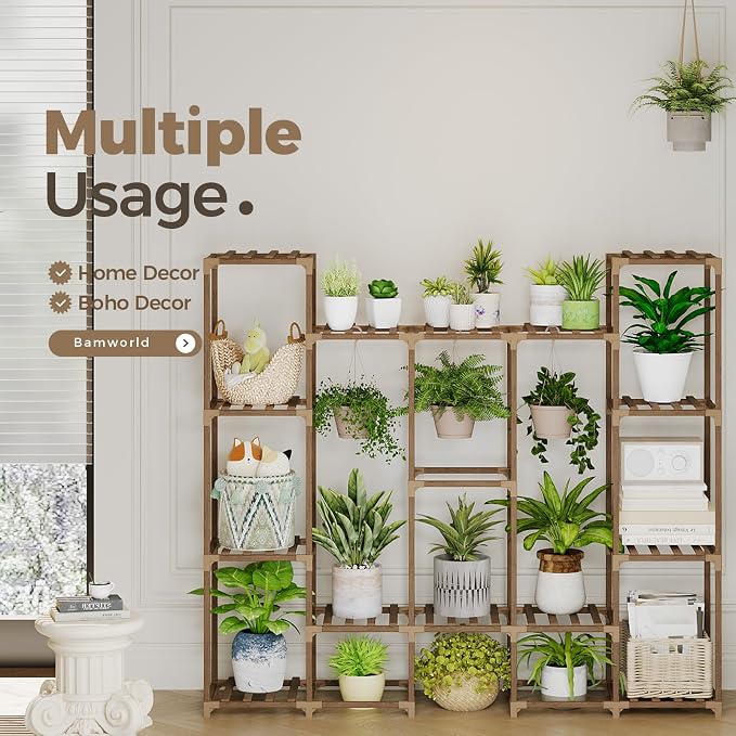 Bamworld Large Plant Stand Indoor Outdoor Hanging Shelf - Image 4