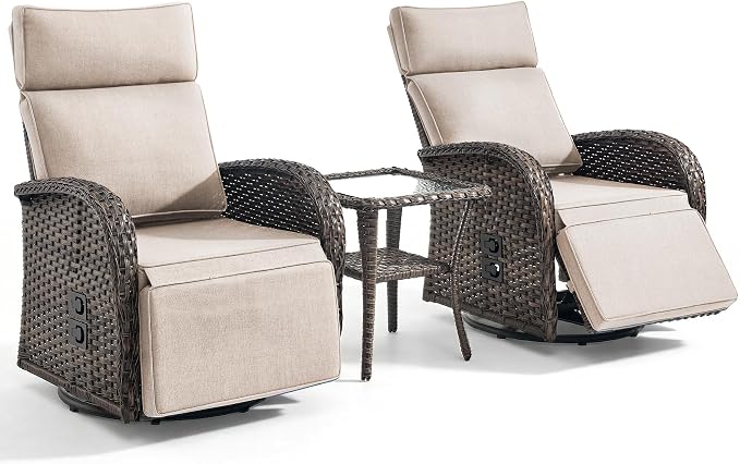 3 Pieces Zero Gravity Patio Swivel Rocking Recliner Chairs Set of 2 - Image 7