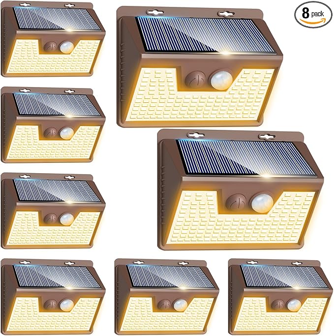 Peasur Solar Lights Outdoor Motion Sensor Waterproof, 8 Pack 140LED Brown Solar by Peasur