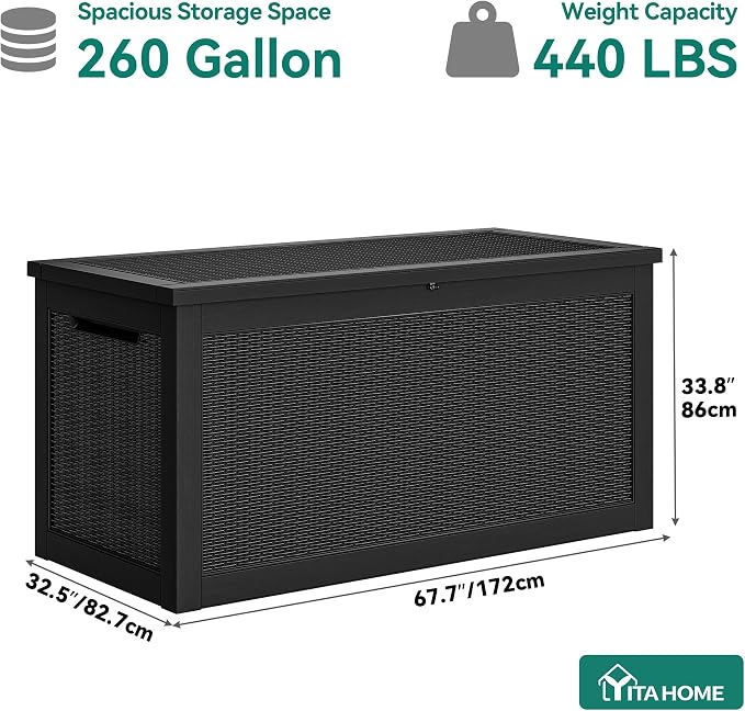 YITAHOME XXL 260 Gal Large Deck Box, Outdoor Resin Storage Box, Rattan Storage - Image 6