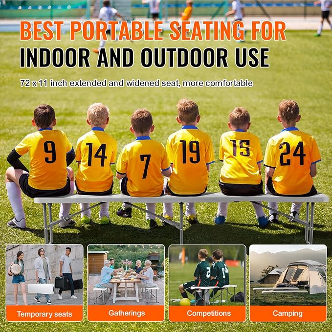 VEVOR Plastic Folding Bench, 6ft Portable Folding Bench, Smooth High Density - Image 8