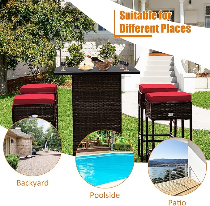 Tangkula 5 Piece Outdoor Rattan Bar Set, Patio Bar Furniture - Image 9