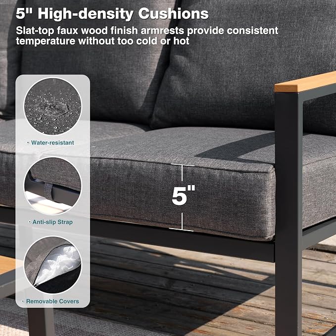 Metal Patio Furniture Set, 6 Pieces Outdoor Sectional Sofa Set - Image 4