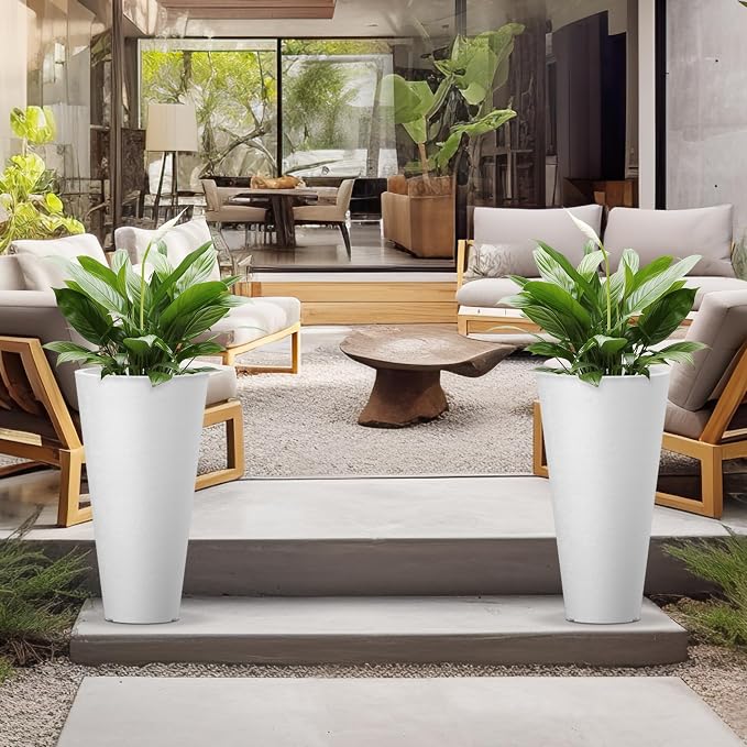 Kante Tall Round Planter Set of 2, 29 Inch Tall Decorative Planter Pots - Image 4