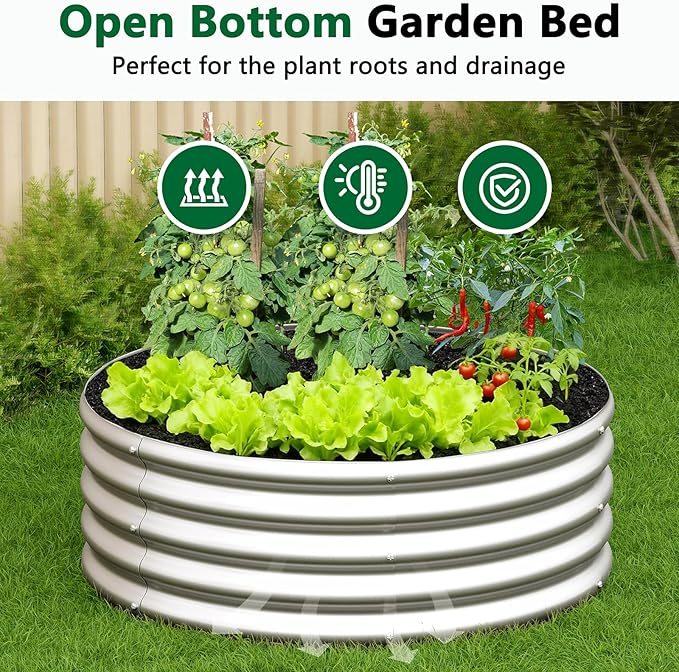 zizin 2 Pcs Round 2x2x1ft Raised Garden Bed Kit Metal Planter Box - Image 5