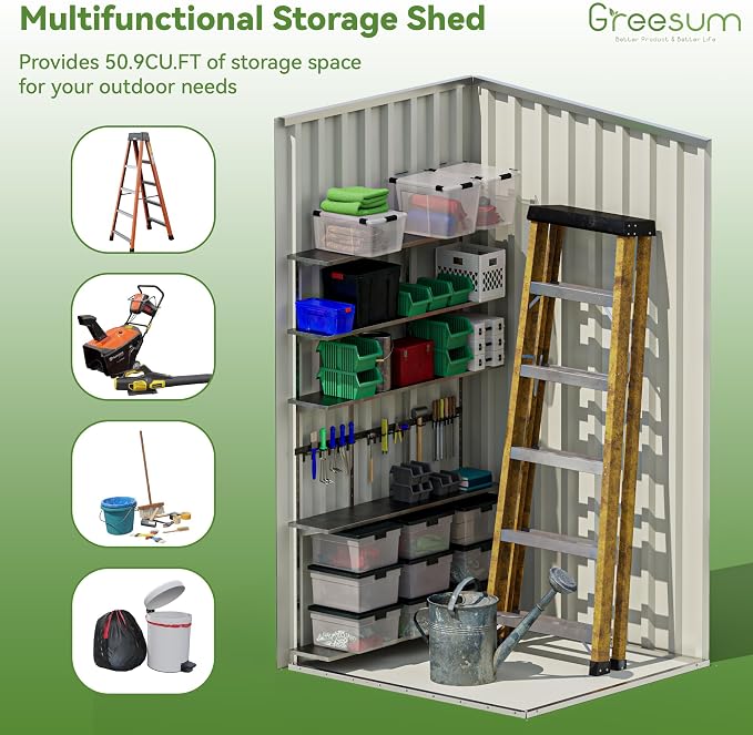 Greesum 3x3FT Outdoor Storage Shed, Lockable Metal Shed - Image 6