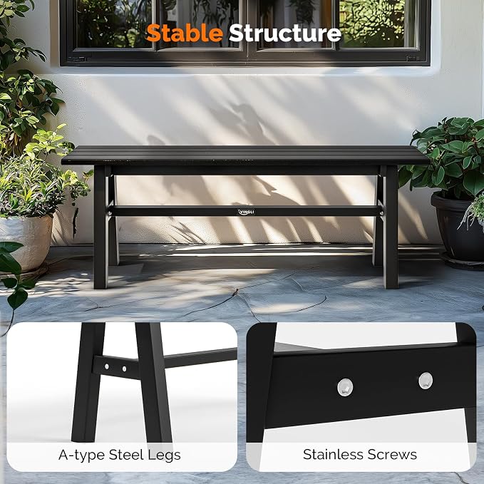 VINGLI 47” Outdoor HDPE Bench, Weatherproof Garden Bench w/Metal Legs, Poly - Image 5