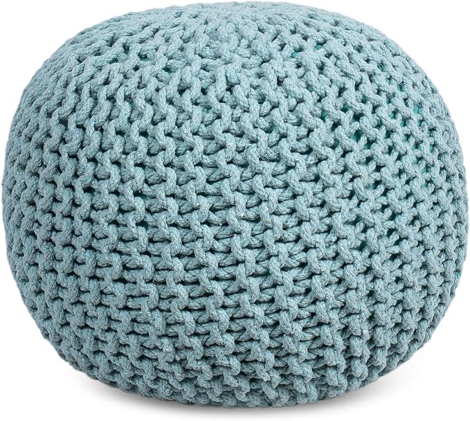 BIRDROCK HOME Round Pouf Ottoman | Cotton Braided Round Foot Stool | Bedroom - Image 7