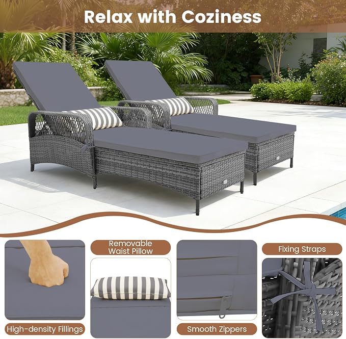 Tangkula Wicker Chaise Lounge Outdoor, Patio Rattan Reclining Chaise - Image 7