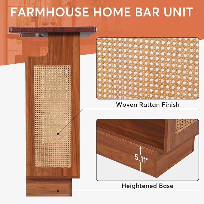 Tribesigns Rattan Home Bar Unit, Farmhouse 4-Tier Bar Table - Image 6