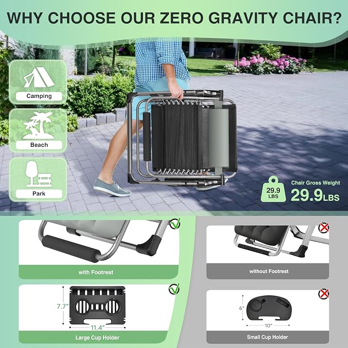 Suteck Oversized Zero Gravity Chair, 33In XXL Outdoor Recliner Chair - Image 5