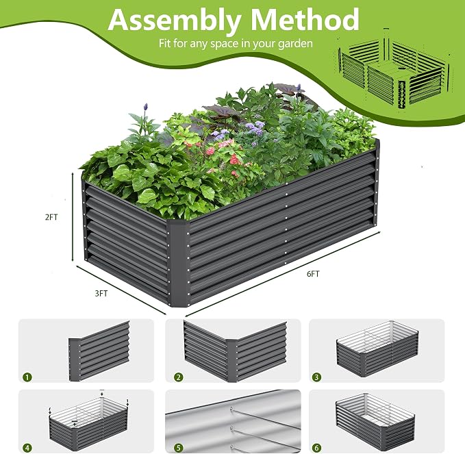 6x3x2FT Galvanized Raised Garden Bed, Galvanized Planter Boxes Outdoor - Image 4