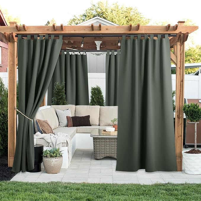NICETOWN 2 Panels Greyish Green Outdoor Curtainss - Image 2