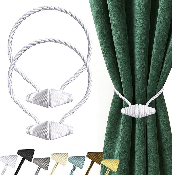 Hion Magnetic Curtain Tiebacks White 2pcs, Curtain Tiebacks Buckles Holdbacks by Hion