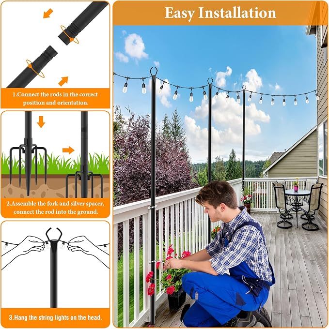 2 Pack String Light Poles, 10 Ft Light Poles - Image 5