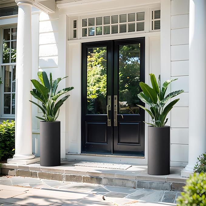 Kante 23.6 Inch Tall Cylindrical Planter, Large Round Plant Pots - Image 4