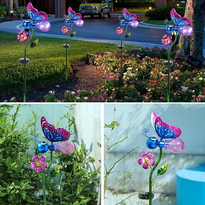 VCUTEKA Solar Garden Lights Metal Flower Decor Colorful Solar Pathway Light - Image 9