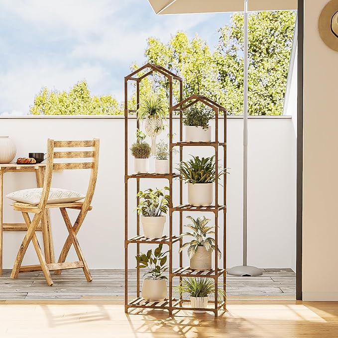 Bamworld Tall Plant Stand Indoor Outdoor Corner Plant Shelf Hanging Plant - Image 2