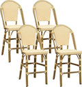 PURPLE LEAF French Counter Height Bar Stool Set of 4 25" Bamboo Print Finish by PURPLELEAF
