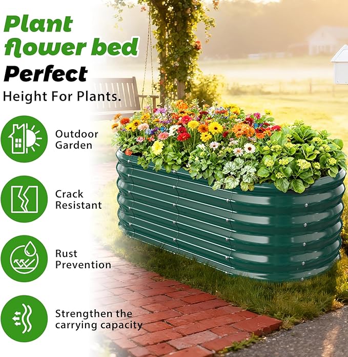 17" Tall Outdoor Garden Raised Garden Bed Kits, 4ft X 2ft Oval, 0.8MM Thick - Image 3