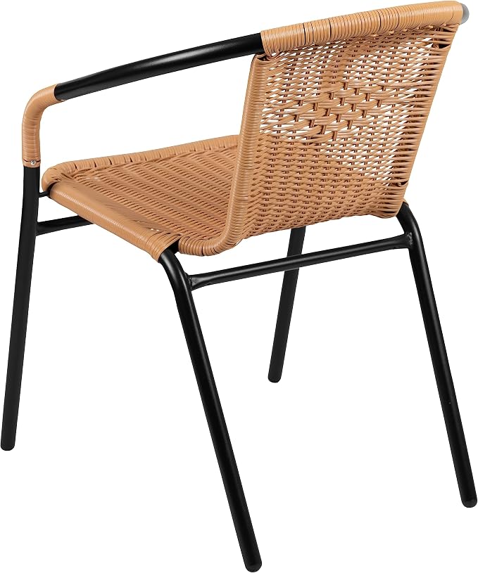 Flash Furniture Lila 4 Pack Beige Rattan Indoor-Outdoor Restaurant Stack Chair - Image 8