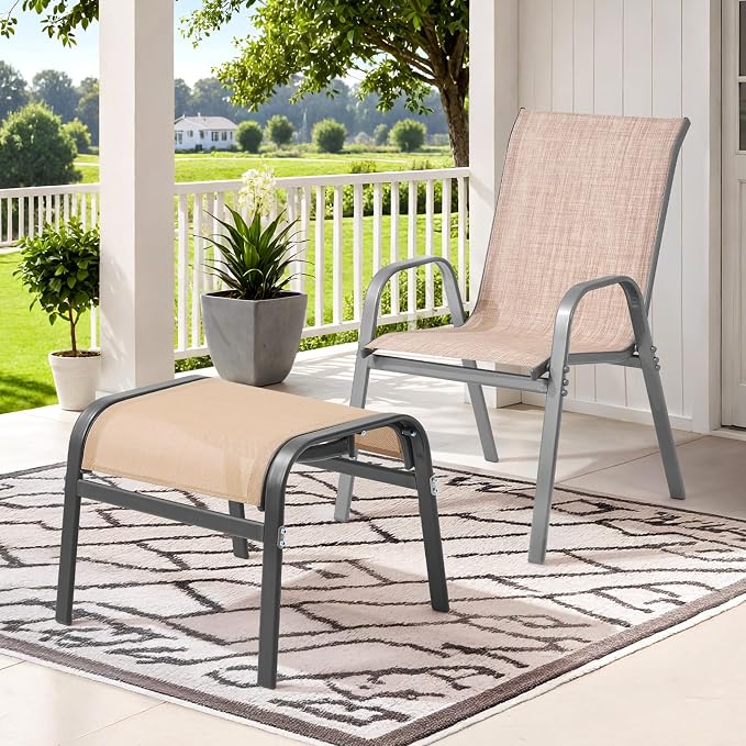 ONBRILL Outdoor Ottoman Set of 2, All Weather Outdoor Foot Stool - Image 2