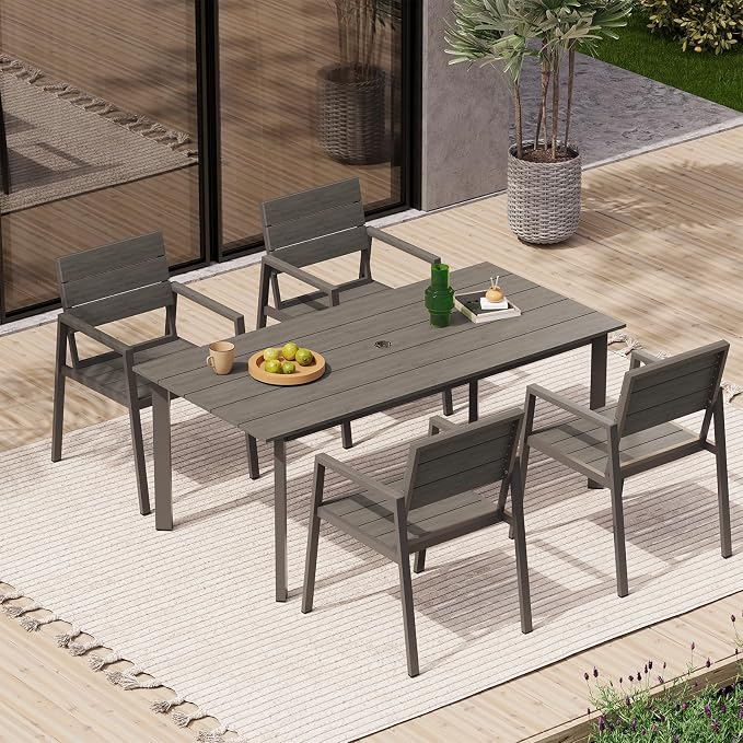 67" Rectangle HDPS Patio Dining Table, Aluminum Outdoor Patio Dining Table - Image 2