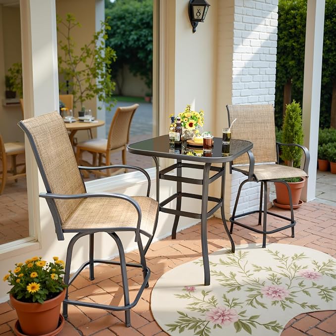 Devoko Patio Swivel Bar Set 3 Pieces Patio High Top Bar Table and Stools Chairs - Image 7