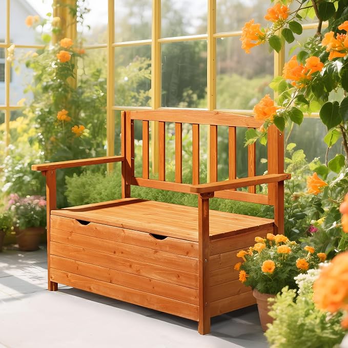VINGLI Outdoor Storage Bench, Large Wood Deck Box - Image 8