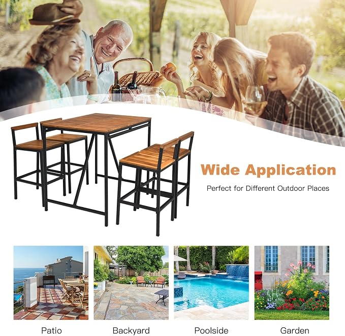HAPPYGRILL 5 Pieces Patio Bar Table Set - Image 5
