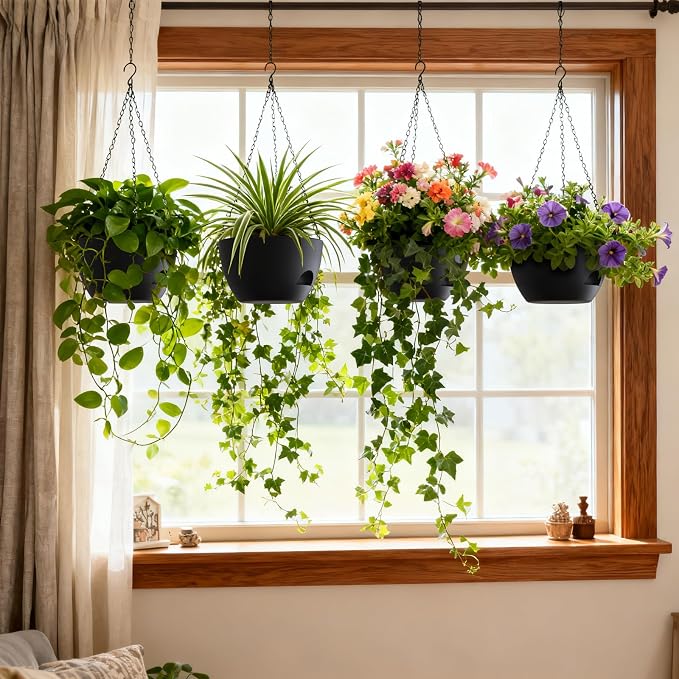 4 Pack 8 Inch Self Watering Hanging Planters - Image 2