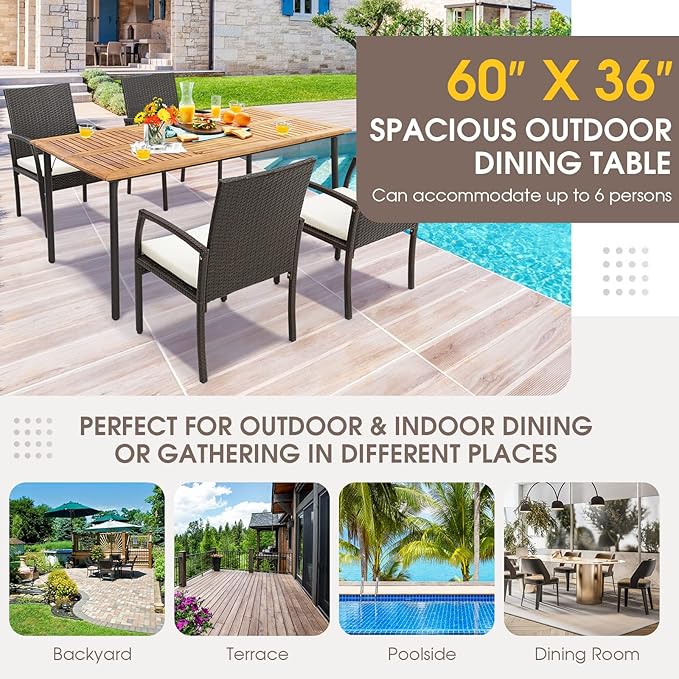 Tangkula 63" Acacia Wood Patio Dining Table - Image 8
