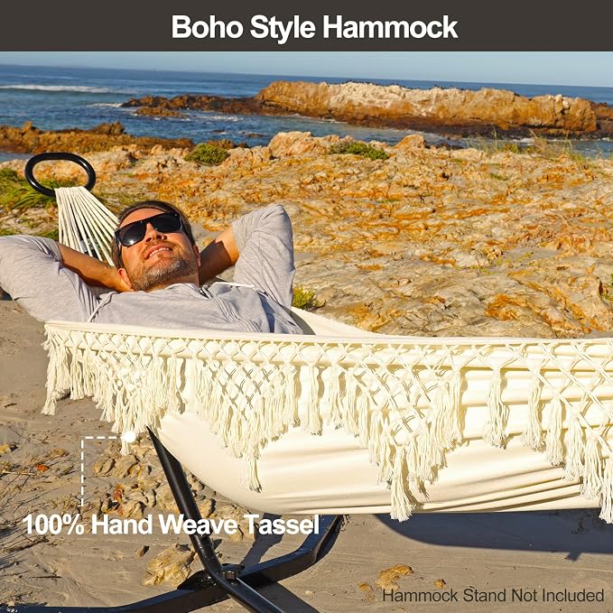 JoyView Boho Macrame Single Hammock - Image 2