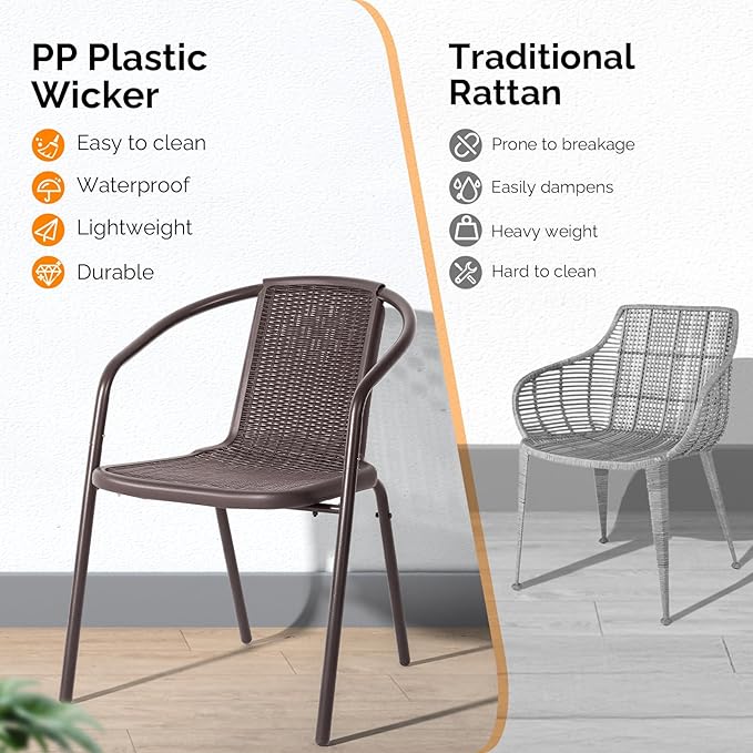 VINGLI PE Rattan Outdoor Dining Chairs Set of 1, Plastic Stackable Patio Chairs - Image 6