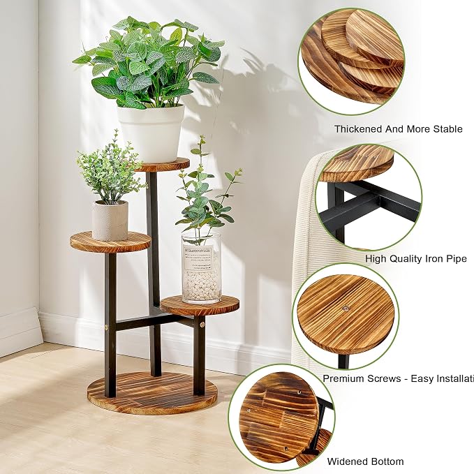 VECELO 3 Tier Plant Stand Indoor Outdoor, Tall Metal Wood Flower Shelf - Image 3
