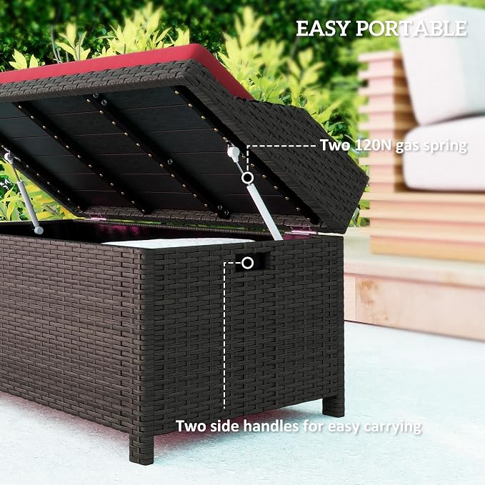 Outsunny 34 Gallon Outdoor Wicker Storage Bench Deck Box, PE Rattan Patio - Image 5