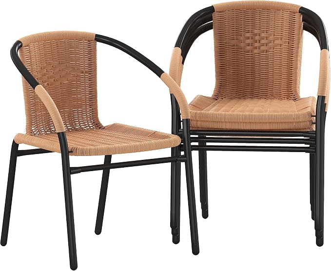EMMA + OLIVER Set of 4 Modern Rattan Indoor/Outdoor Stack Chairs, Stacking - Image 3