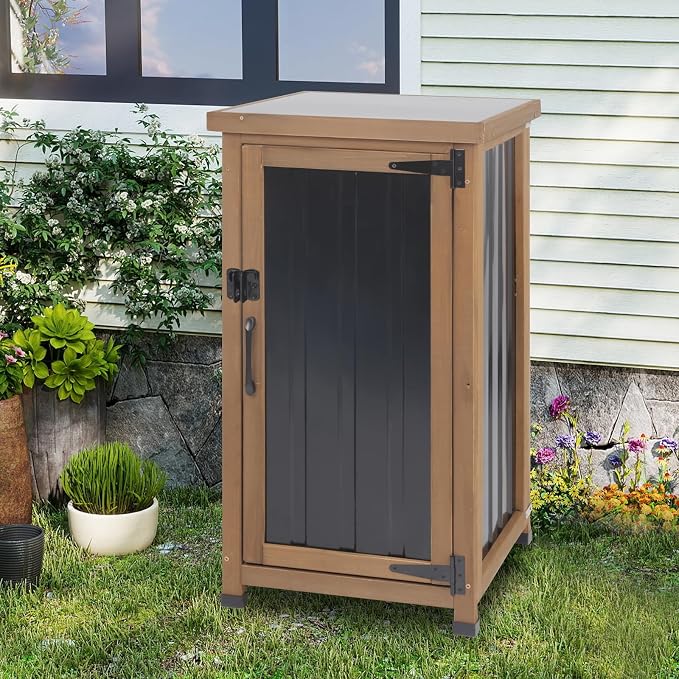 Small Outdoor Storage Cabinet Weatherproof, Wood Garden Potting Bench Table - Image 6