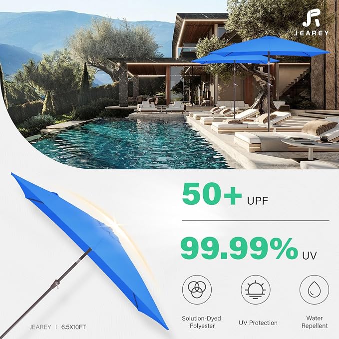JEAREY 6.5x10 ft Rectangular Patio Umbrellas Rectangle Outdoor Umbrella - Image 5