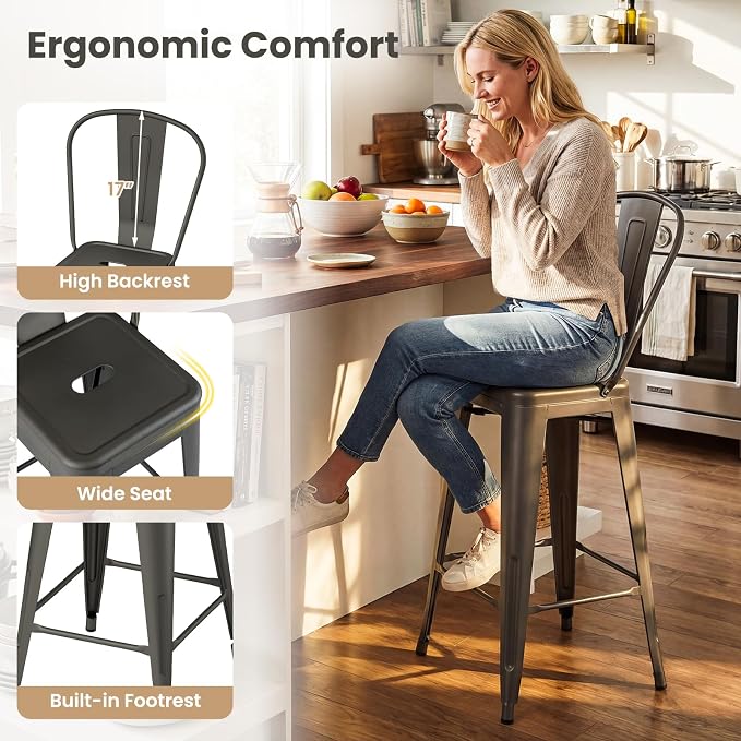 COSTWAY 24'' Metal Bar stools Set of 4, - Image 6