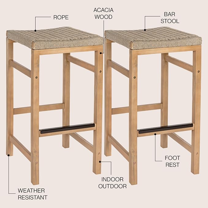 JONATHAN Y BSL1201A-SET2 Armand 30" Modern Coastal Backless Acacia Wood Outdoor - Image 4