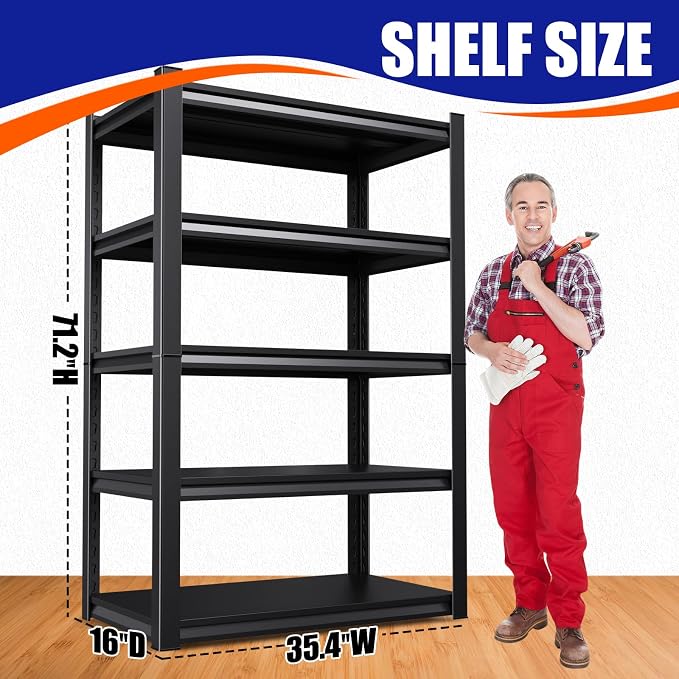 71"H-35"W Garage Shelving Heavy Duty Storage Shelves, Metal Adjustable Shelving - Image 3
