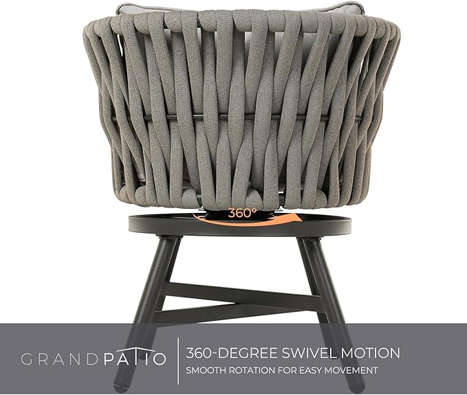 Grand patio Swivel Rope Wicker Chairs Set of 2, Patio Dining Chairs - Image 4